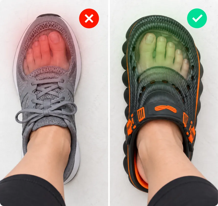Wide toe box comparison RESTORE Clogs vs narrow shoes